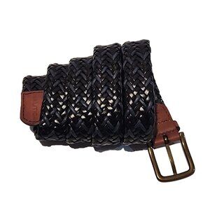 new NAUTICA mens size L 38 40 Braided Leather woven belt navy brown Brass Buckle